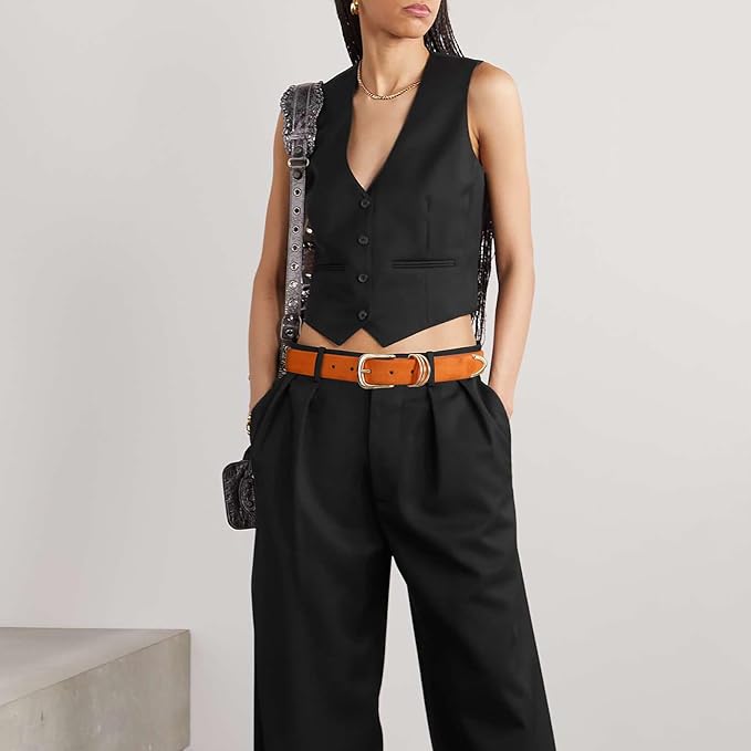 Women's Leather Belts with Gold Buckle Fashion Leather Waist Belt Elegant Ladies Belts for Jeans Dress & Casual Wear