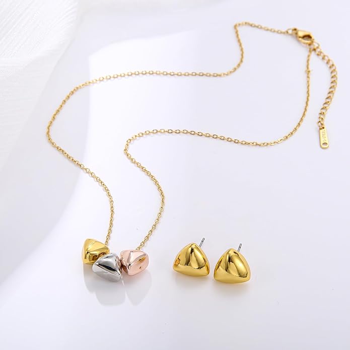 Dainty Geometric Jewelry Set for Women - Stainless Steel Necklace & Earrings Minimalist Matching Set