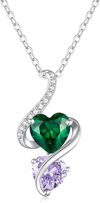 LOUISA SECRET Unique Double Heart Necklace Gifts for Wife Women, 925 Sterling Silver Tiny Birthstone Pendant Jewelry Gift for Her Girlfriend Mom Valentine's Day Anniversary Mother's Day Birthdays & Christmas