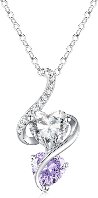 LOUISA SECRET Unique Double Heart Necklace Gifts for Wife Women, 925 Sterling Silver Tiny Birthstone Pendant Jewelry Gift for Her Girlfriend Mom Valentine's Day Anniversary Mother's Day Birthdays & Christmas