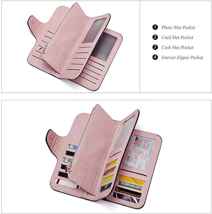 CLUCI Wallet For Women PU Leather RFID Blocking Womens Wallet Bifold Card Holder with ID Window Gifts for Women Birthday | RFID Blocking, Designer, Trifold, Card Holder, ID Window
