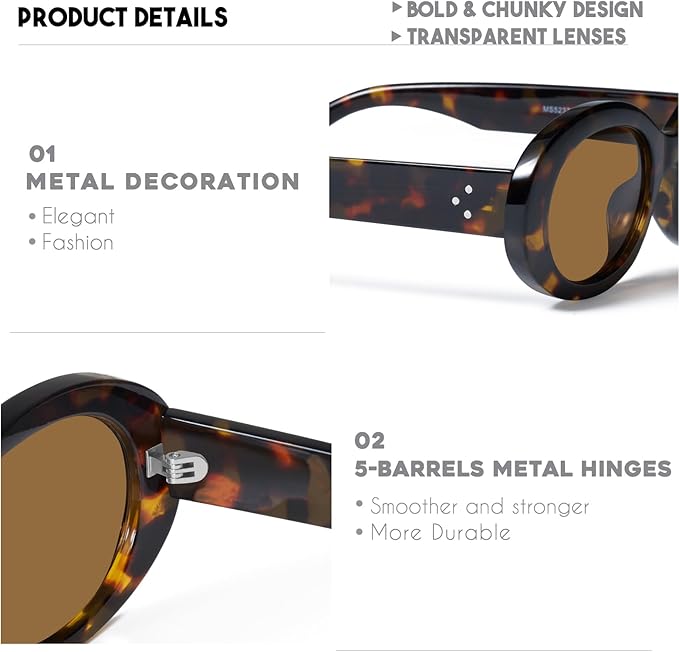 mosanana Oval Retro Trendy Sunglasses for Women 90s Style MS52371