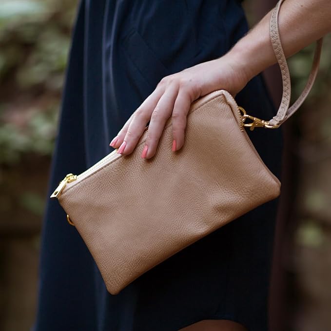 Vegan Leather Wristlet Purse for Women - Small Clutch Purse with Shoulder and Wrist Straps