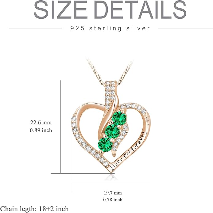 Rose Heart Birthstone Necklace for Women - Solid S925 Sterling Silver with Rose Gold Plated Infinity Symbol of Love Valentine's, Mother's Day, Anniversary, Christmas Birthday Gift for Her, Mom, Wife, or Girlfriend.