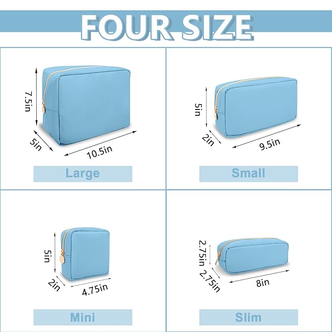 Small Makeup Pouch for Purse, Nylon Travel Toiletry Storage Pouch Cute Preppy Cosmetic Bag for Women Girls, Waterproof Makeup Organizer Skincare Bag Purse with Zipper (Small-Periwinkle)