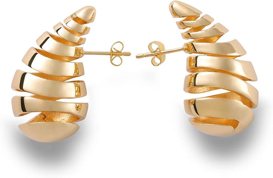 Apsvo Chunky 14K Gold Plated Hoop Earrings for Women, Lightweight Waterdrop Hollow Open Hoops, Hypoallergenic Dupes Earrings