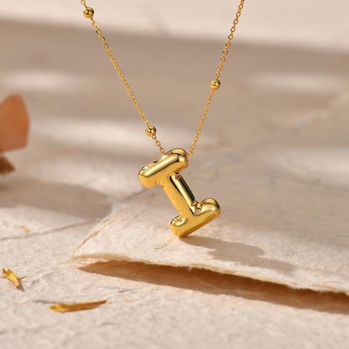 LUCA SMITH Initial Necklaces for Women, Dainty Balloon Bubble Letter, Name Letter Alphabet Pendant Layered Choker Chain Jewelry Gift