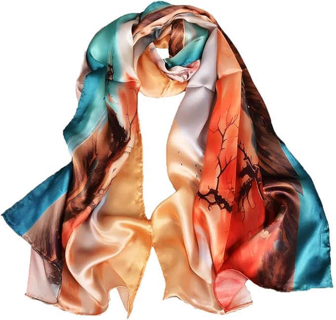 100% Mulberry Silk Scarf for Women Neck Oblong Headscarves Long Floral Print Lightweight Silk Wraps Shawls 67"*20"