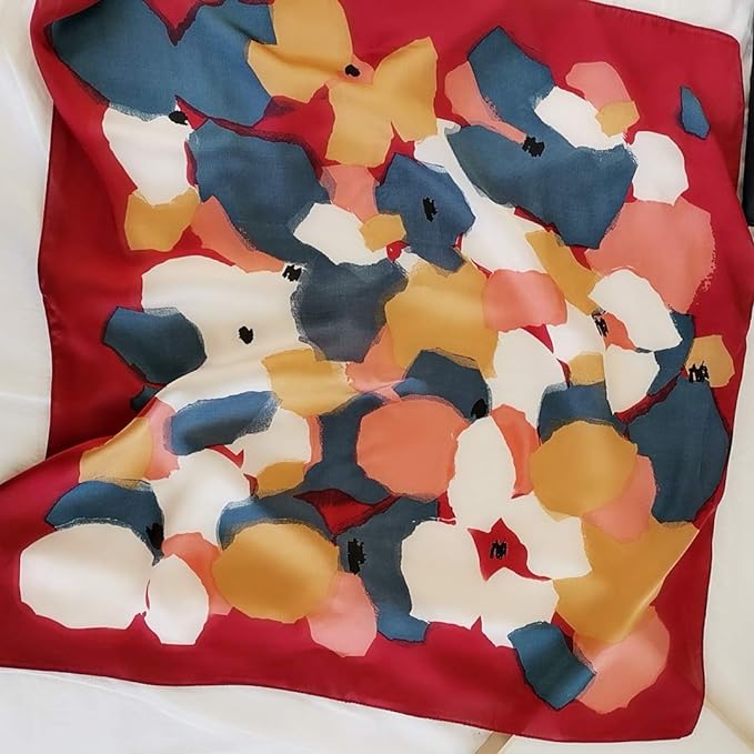 FONYVE Silk Feeling Scarf Medium Square Satin Head Scarf for Women 27.5 × 27.5 inches
