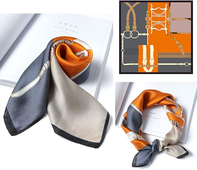 ANDANTINO 100% Real Mulberry Silk Scarf -21'' x 21''- Lightweight Neckerchief –Women Men Small Square Digital Printed Scarves