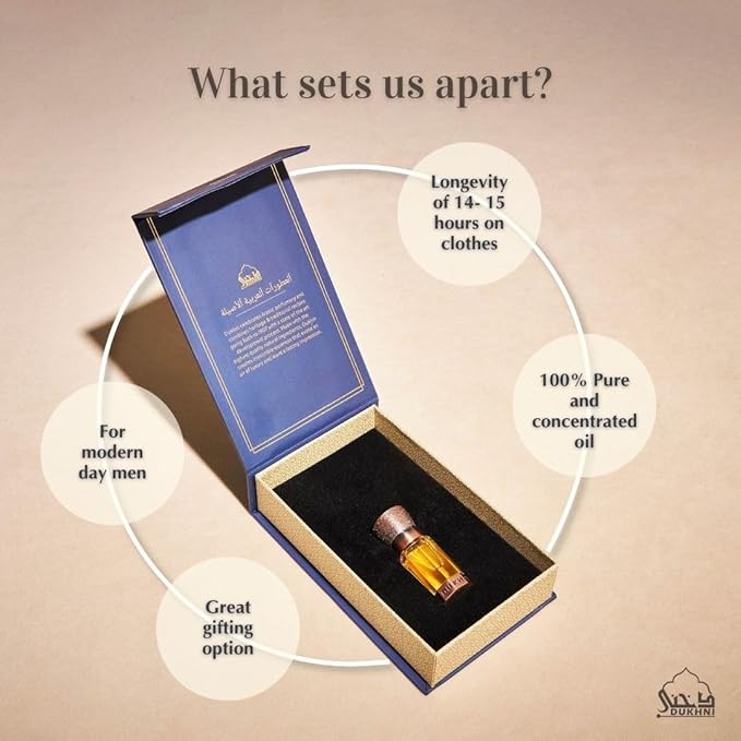 Dukhni Oud Swisseri Attar Oud for a Contemporary Consumer | Perfect for Ramadan & Eid gifts | Authentic Arabic Fragrance Oil | 100% Pure, Alcohol-Free, Halal | 1 bottle x 6ml | Arabian Perfume Oil