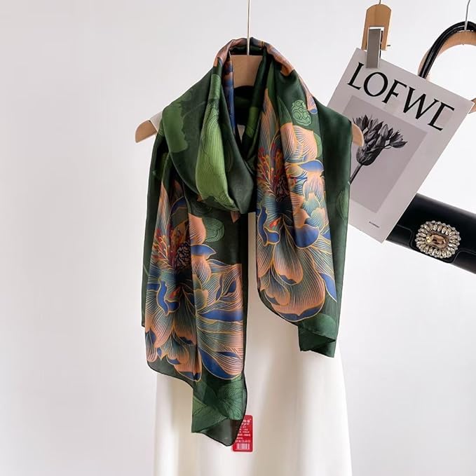 YOUR SMILE Large Mulberry Silk Feeling Long Stain Scarf Lightweight Sunscreen Shawls Wraps for Women