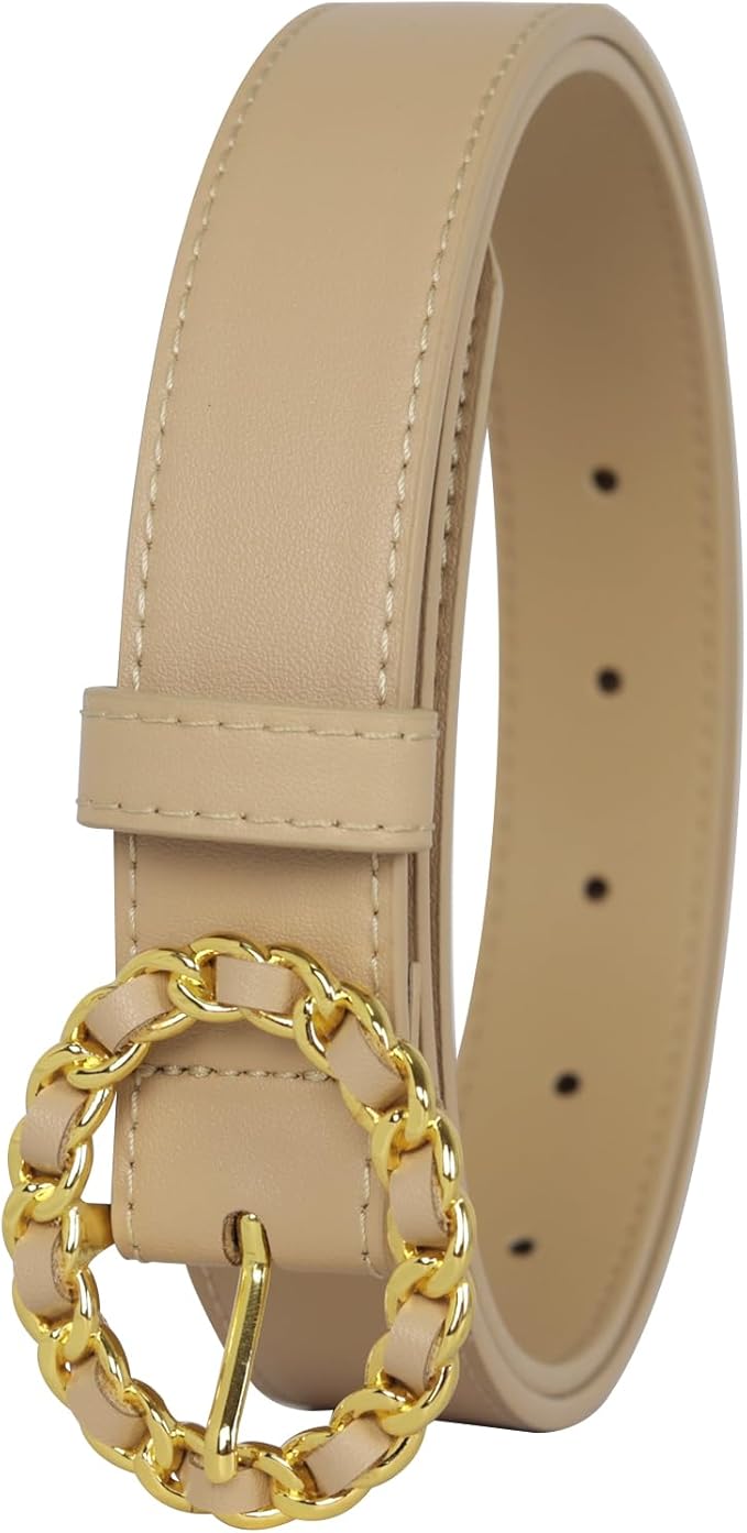 Women's Fashion Classic Metal Buckle Leather Belt with Jeans Dress