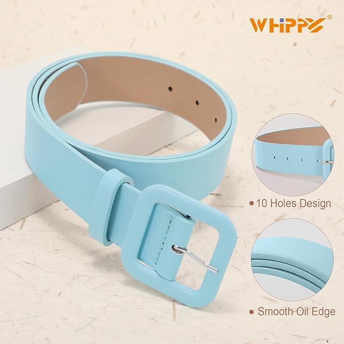 WHIPPY Women Leather Belt Candy Color Fashion Square Buckle Belt Ladies Belt for Jeans Pants Dresses