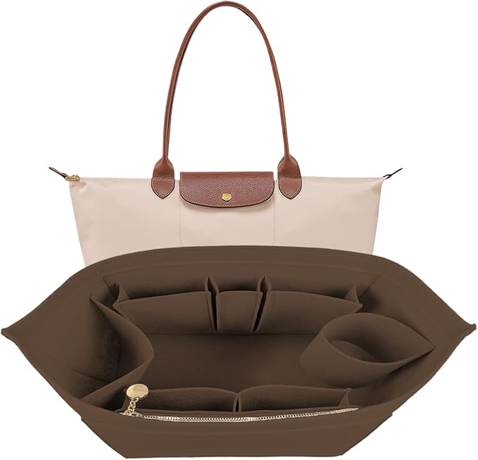 Lckaey Felt Organizer Insert for Longchamp Le Pliage Handbag Women Purse organizer 1012-25Coffee-M