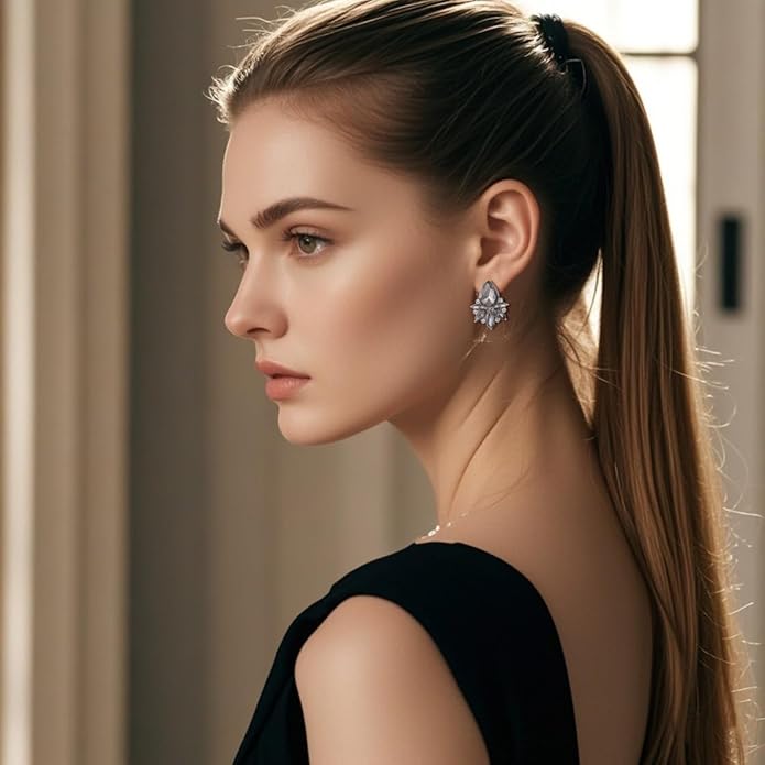 Vintage Rhinestone Earrings Fancy Crystal Cluster Drop Earrings Art Deco Earrings for Women