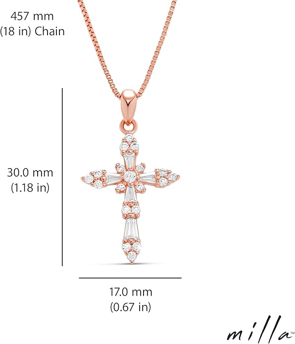 Milla 14K Gold Plated Cross Necklace for Women, Silver Cross Necklaces for Women, 18 inches Chain with Cross Pendant