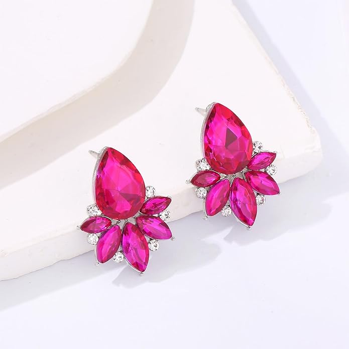 Vintage Rhinestone Earrings Fancy Crystal Cluster Drop Earrings Art Deco Earrings for Women