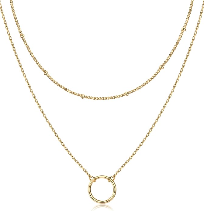 PAVOI 14K Gold Plated Layering Necklaces | Stylish Minimalist Design Pendant Necklaces | Bar, Circle, Lotus, Disc, Dog Tag, Horizontal Bar Pendants for Women