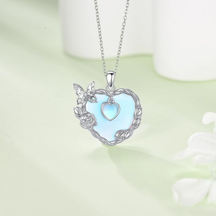 Moonstone Necklace for Women dragonfly Necklace 925 Sterling Silver Teardrop Moonstone Pendant Necklace Dragonfly Jewelry Gifts for Women