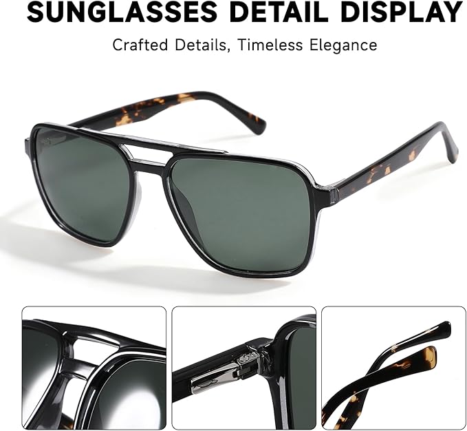 Polarized Retro Aviator Sunglasses Men Women, 70s Fashion Sun Glasse With UV400 Classic Acetate Frame