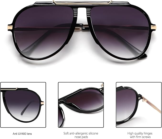 Oversized Aviator Sunglasses for Women Men 2026 70s Retro Gold Metal Sun Glasses Tangle Free Square Aviators
