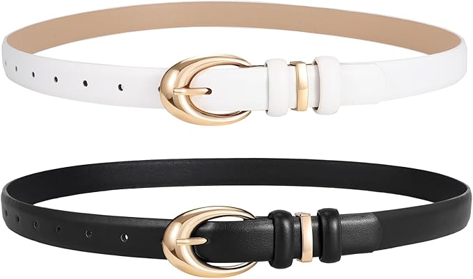2 Pack Women Leather Belts for Jeans Dress Fashion Ladies Belt with Gold Silver Buckle