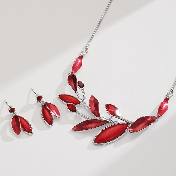 Vintage Chunky Statement Jewelry Set Retro Leaf Floral Geometric Bohemian Boho Bib Necklace Earring Set Fashion Costume Jewelry for Women Girls Wedding Party Prom Unique Gift