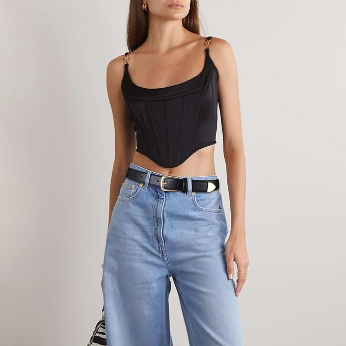 Women's Leather Belts with Gold Buckle Fashion Leather Waist Belt Elegant Ladies Belts for Jeans Dress & Casual Wear