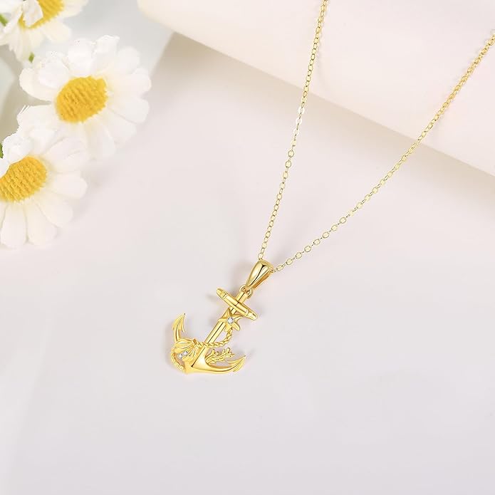ELFRONT Mothers Day Gifts 14k Real Gold Dainty Necklace, Solid Gold Delicate Pendant For Women Mom Lover