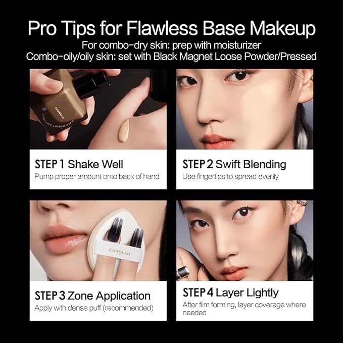 CARSLAN Black Magnet Liquid Foundation, 24H Longlasting Matte Finish Face Base Makeup, Waterproof, Smudgeproof, Buildable, Full Coverage Natural Finish, 30ml/1.05 Fl Oz, P02 For Light Skin