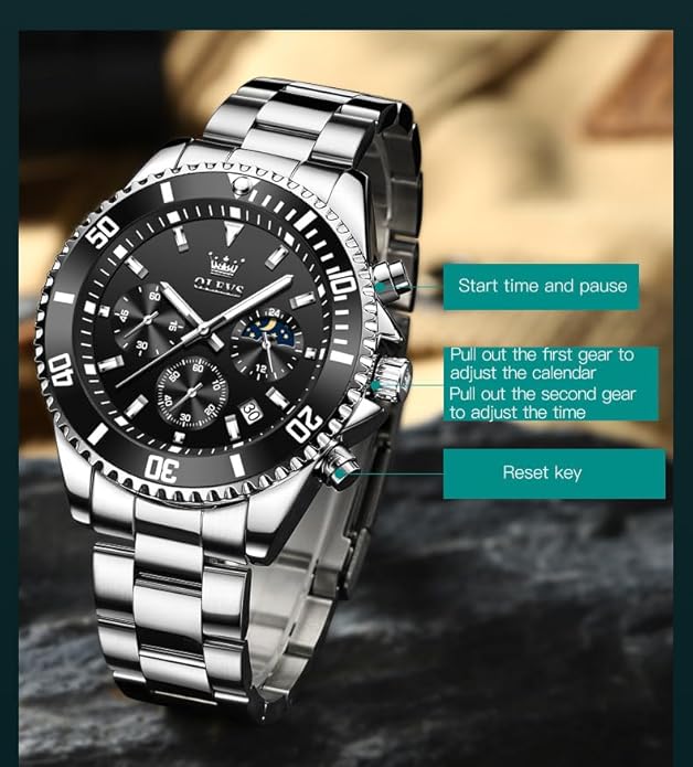 OLEVS Mens Watches Big Face Stainless Steel Waterproof Date Analog Quartz Watches Fashion BusinessWrist Watches for Men…