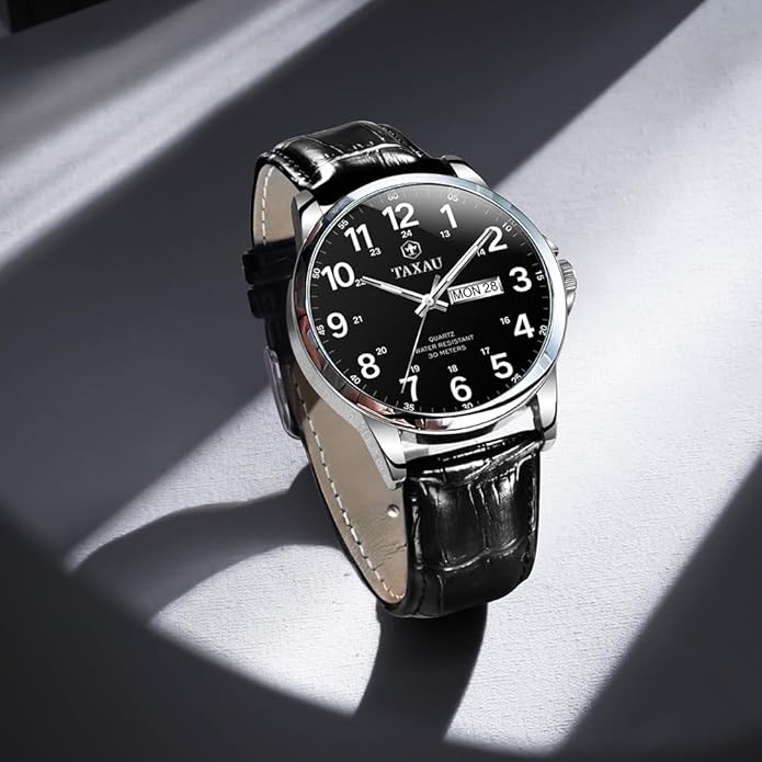 Watches for Men Luxury Analog Waterproof Classic Leather Large Face Simple Easy Read Quartz Minimalist Dress Day Date Quartz Mens Watches