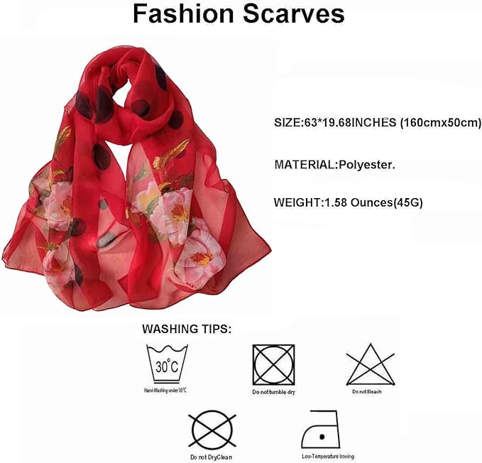 Pokeedioty Scarfs for Women Lightweight Fashion Scarves Elegant Floral Pattern Sheer Scarfs Sunscreen Shawls Wraps