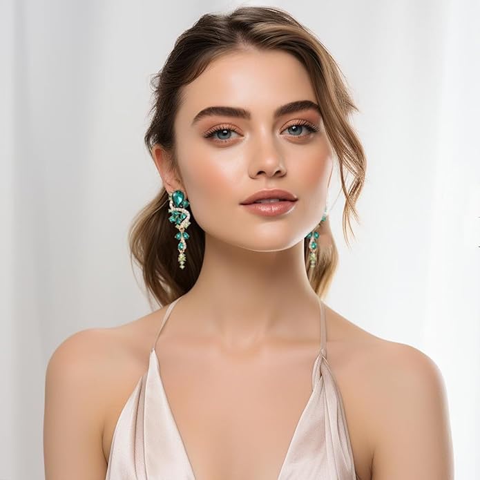 Fashion Rhinestone Statement Drop Dangle Earrings Long Colorful Crystal Bridal Wedding Teardrop Chandelier Earrings for Women Prom Pageant