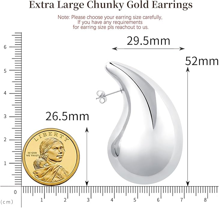 Apsvo Chunky 14K Gold Plated Hoop Earrings for Women, Lightweight Waterdrop Hollow Open Hoops, Hypoallergenic Dupes Earrings