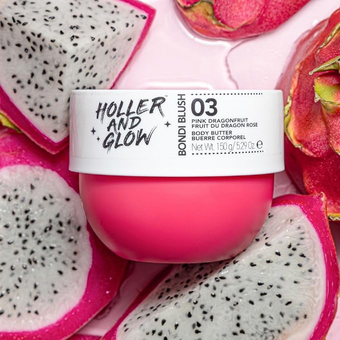Bundle of Holler And Glow Bondi Blush Pink Dragonfruit Body & Hair Mist + Body Butter, Body Spray, Hair Perfume For Women, Jasmine, Amber Scented, Floral, Moisturizing, Nourishing, 2 Piece Set