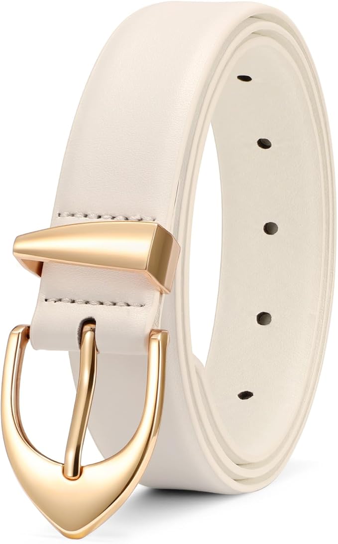 XZQTIVE Women's Leather Belts, Classic Minimalist Design For Jeans Pants Dresses, Black Belt With Gold Buckle
