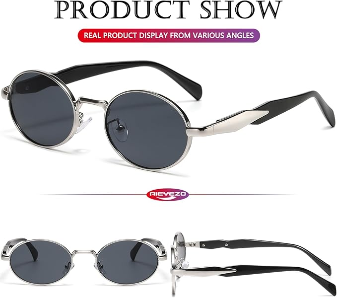 AIEYEZO Retro Oval Sunglasses for Women Men Trendy Fashion Round Sun Glasses Oval Metal Framed Shades