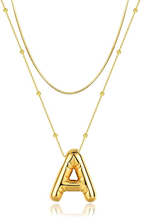 LUCA SMITH Initial Necklaces for Women, Dainty Balloon Bubble Letter, Name Letter Alphabet Pendant Layered Choker Chain Jewelry Gift