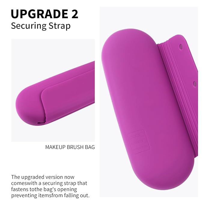 Silicone Makeup Brush Holder Travel Cosmetic Bag：Soft Portable Cosmetic Face Brushes Holder with Upgrade Anti-Fall Out Magnetic Closure, Large Travel Makeup Brush Case - Bright Pink