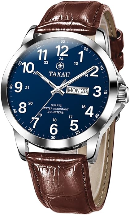 Watches for Men Luxury Analog Waterproof Classic Leather Large Face Simple Easy Read Quartz Minimalist Dress Day Date Quartz Mens Watches