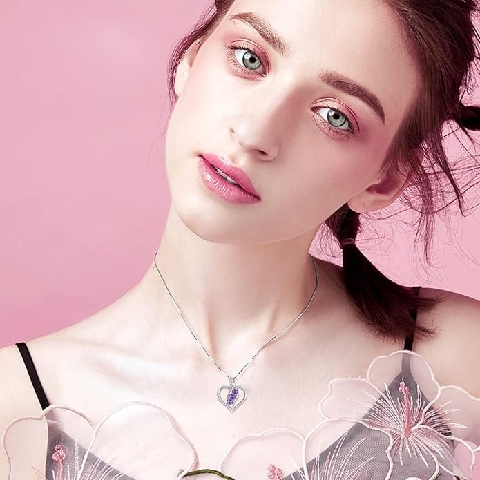 Rose Heart Birthstone Necklace for Women - Solid S925 Sterling Silver with Rose Gold Plated Infinity Symbol of Love Valentine's, Mother's Day, Anniversary, Christmas Birthday Gift for Her, Mom, Wife, or Girlfriend.