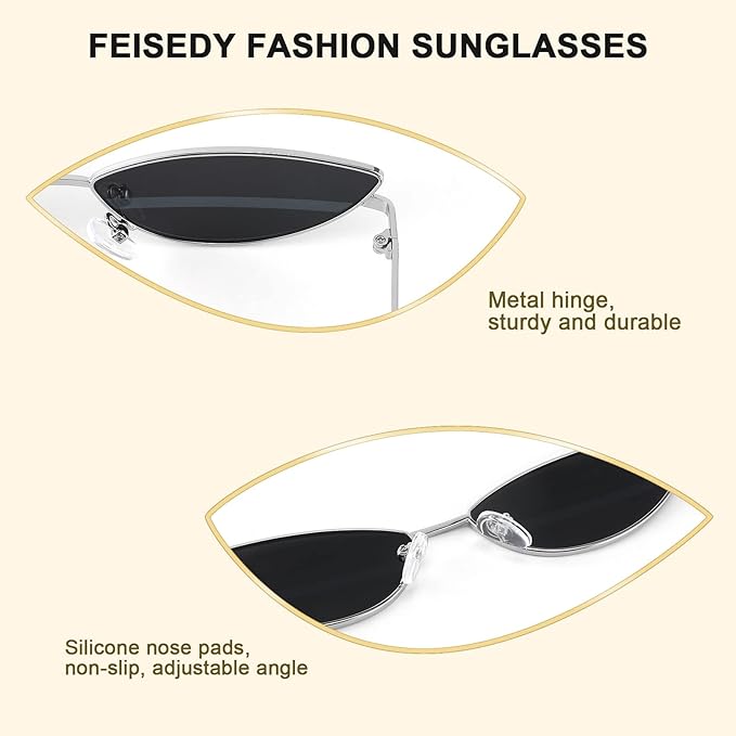 FEISEDY Fashion Designer Sunglasses Retro Small Petals Shape Arc Temple Design B2298