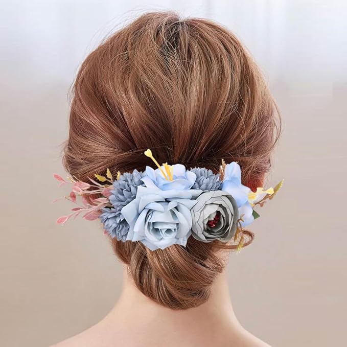 Flower Hair Clip for Women - Elegant Hair Accessory for Wedding, Party & Daily Wear (Aqua Blue)