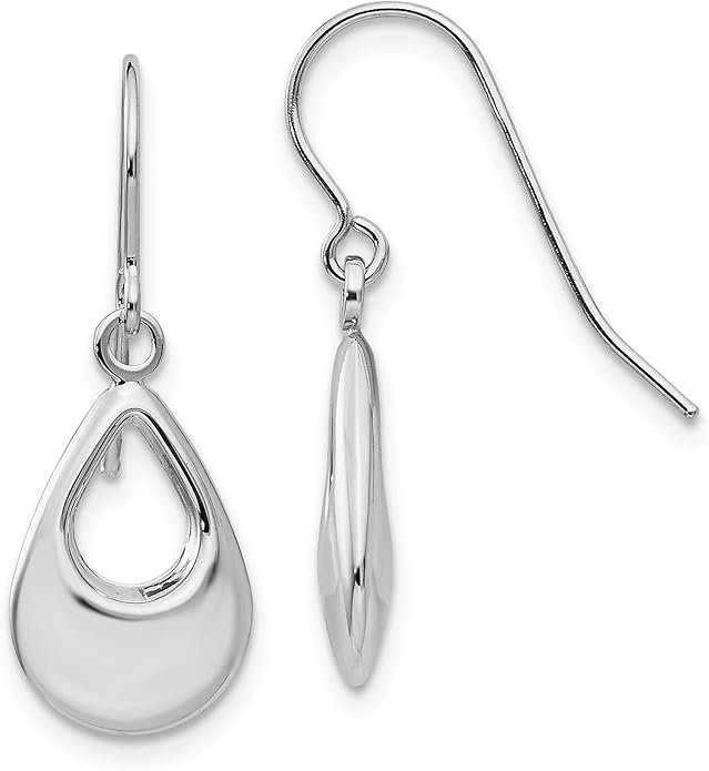 14K White Gold Teardrop Dangle Earrings for Women Drop Polished Semi Solid French Wire Gift Jewelry 24mm Long Rhodium Plating Classic Minimalist