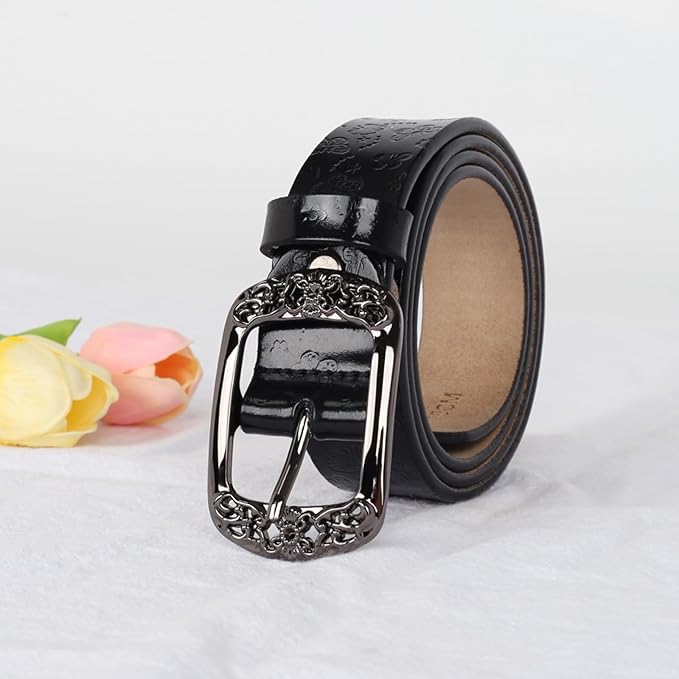Women's Fashion Classic Metal Buckle Leather Belt with Jeans Dress