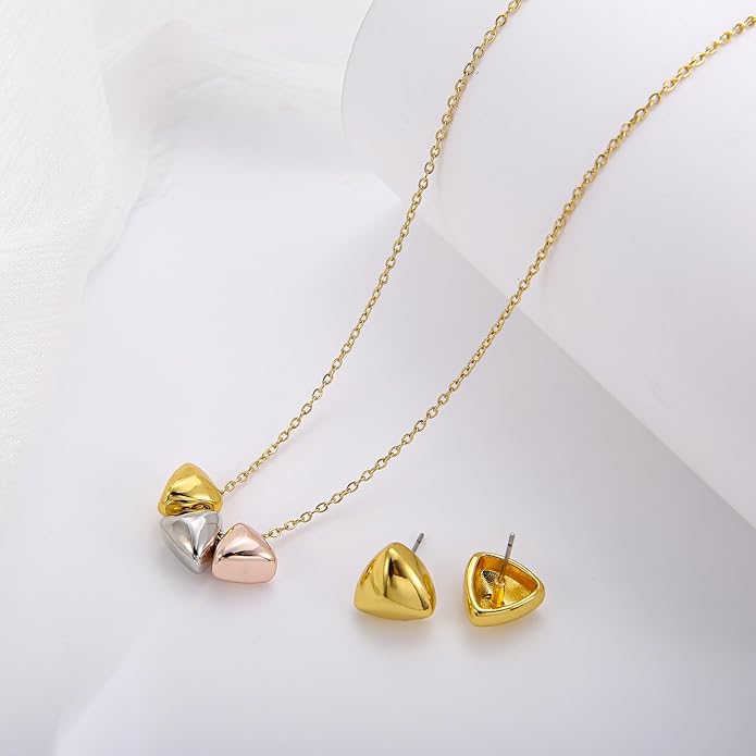 Dainty Geometric Jewelry Set for Women - Stainless Steel Necklace & Earrings Minimalist Matching Set