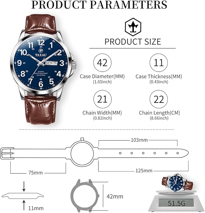 Watches for Men Luxury Analog Waterproof Classic Leather Large Face Simple Easy Read Quartz Minimalist Dress Day Date Quartz Mens Watches