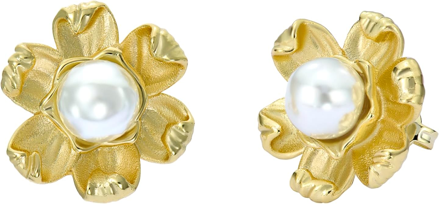 Ted Baker London Dara Daisy Pearl Stud Earrings for Women (Gold/Pearl)